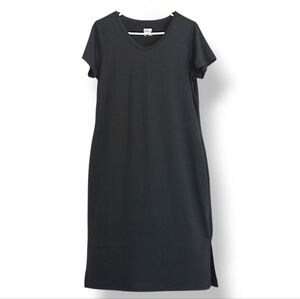 32 Degrees Black Maxi T-shirt Dress Comfy Basic V Neck Soft Active Loungewear LG